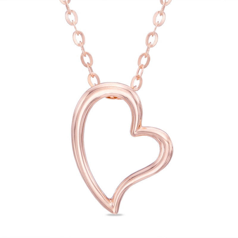 Main Image 1 of Tilted Heart Pendant in 10K Rose Gold - 17"