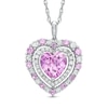 Thumbnail Image 1 of 8.0mm Heart-Shaped Lab-Created Pink and White Sapphire Double Frame Heart Pendant in Sterling Silver
