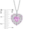 Thumbnail Image 2 of 8.0mm Heart-Shaped Lab-Created Pink and White Sapphire Double Frame Heart Pendant in Sterling Silver