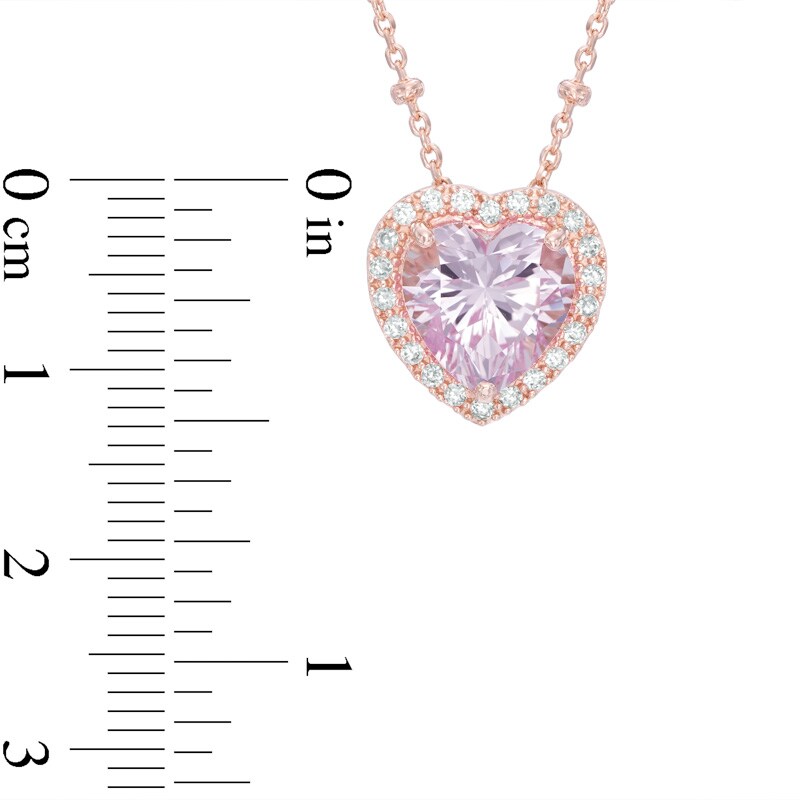 Main Image 2 of 9.0mm Heart-Shaped Lab-Created Pink and White Sapphire Frame Pendant in Sterling Silver with 18K Rose Gold Plate