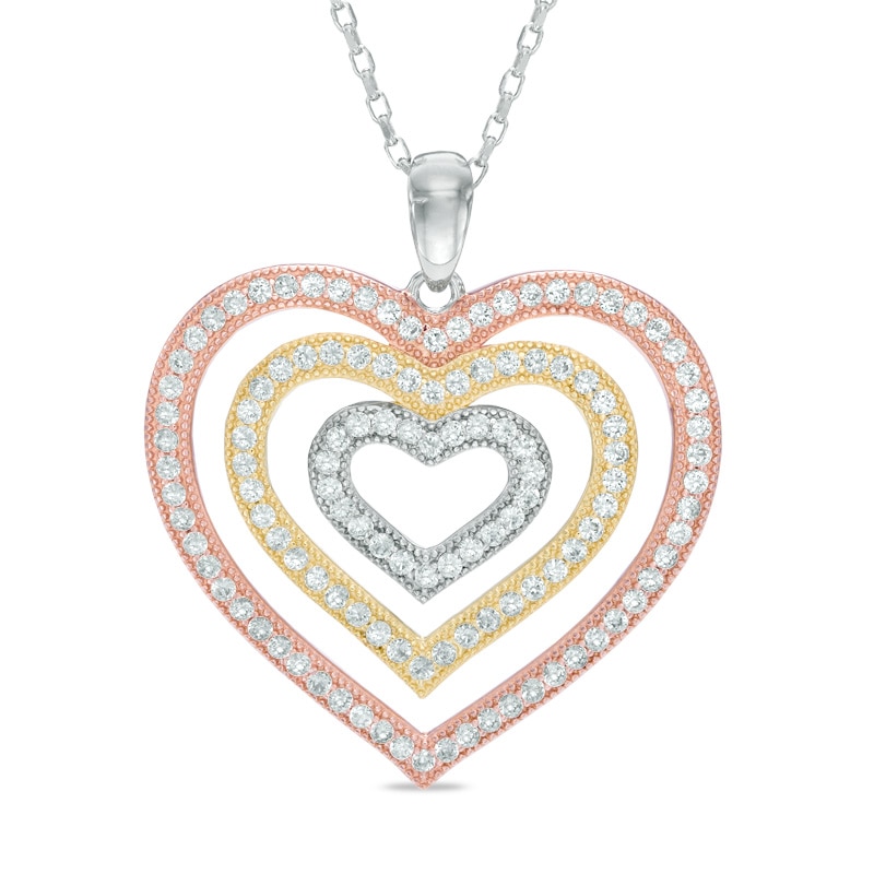 Lab-Created White Sapphire Heart Pendant in Sterling Silver and 14K Two-Tone Gold Plate