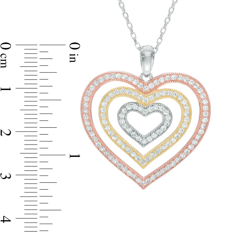 Main Image 2 of Lab-Created White Sapphire Heart Pendant in Sterling Silver and 14K Two-Tone Gold Plate