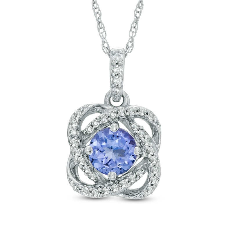 Main Image 1 of 5.0mm Tanzanite and Diamond Accent Orbit Pendant in 10K White Gold