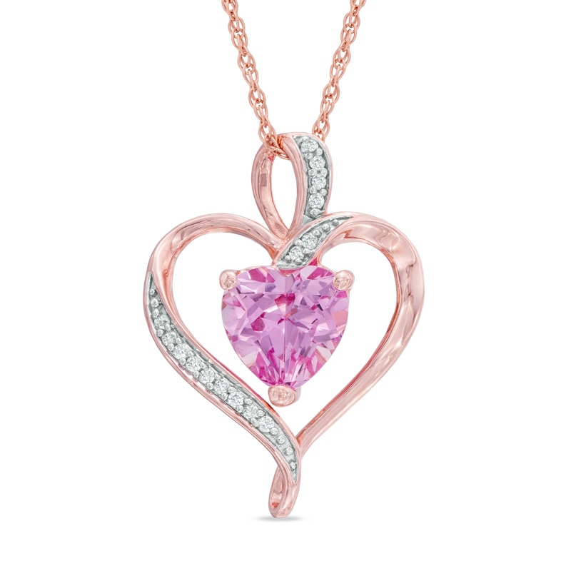 Main Image 1 of 8.0mm Heart-Shaped Lab-Created Pink and White Sapphire Heart Pendant in Sterling Silver with 14K Rose Gold Plate