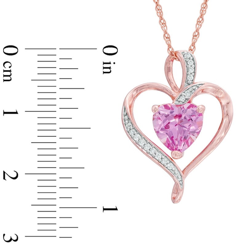 Main Image 2 of 8.0mm Heart-Shaped Lab-Created Pink and White Sapphire Heart Pendant in Sterling Silver with 14K Rose Gold Plate