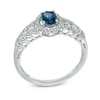Thumbnail Image 2 of Oval Blue Sapphire and 1/8 CT. T.W. Diamond Leaf Ring in 10K White Gold