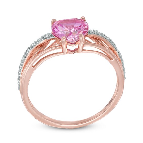 7.0mm Heart-Shaped Lab-Created Pink Sapphire and Diamond Accent Ring in 10K Rose Gold