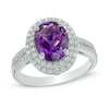 Thumbnail Image 0 of Oval Amethyst and Lab-Created White Sapphire Double Frame Ring in Sterling Silver