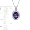 Thumbnail Image 1 of Oval Amethyst and Lab-Created White Sapphire Double Frame Pendant in Sterling Silver