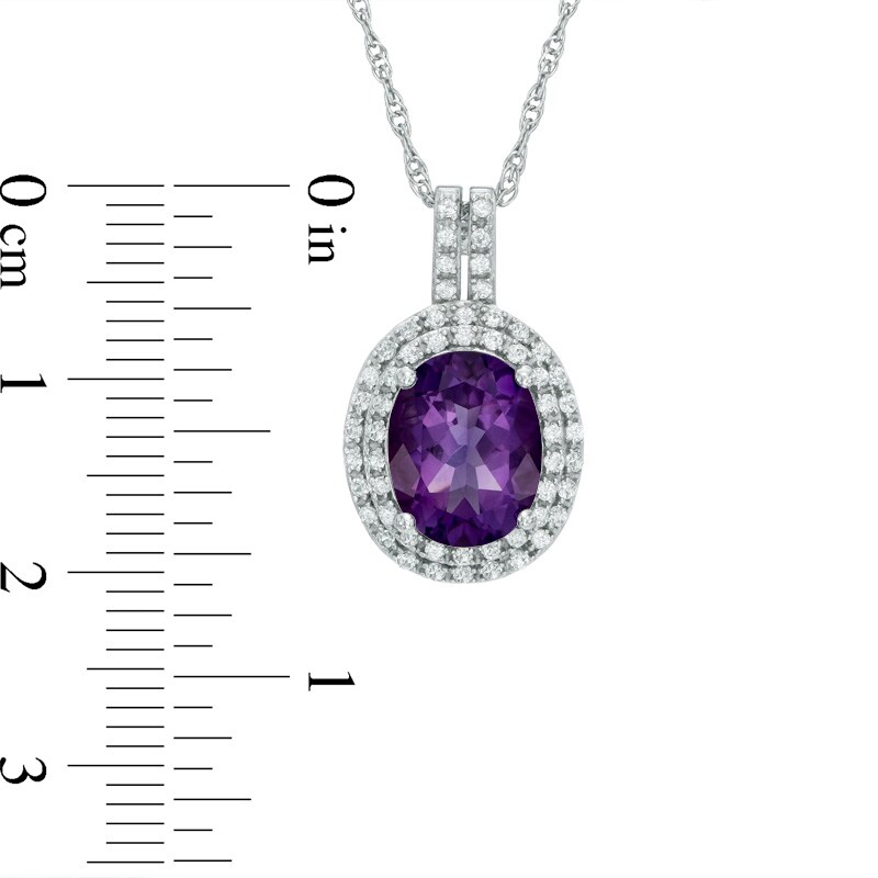 Main Image 2 of Oval Amethyst and Lab-Created White Sapphire Double Frame Pendant in Sterling Silver