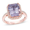 Thumbnail Image 0 of Emerald-Cut Rose de France Amethyst and Lab-Created White Sapphire Frame Ring 10K Rose Gold