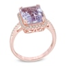 Thumbnail Image 1 of Emerald-Cut Rose de France Amethyst and Lab-Created White Sapphire Frame Ring 10K Rose Gold