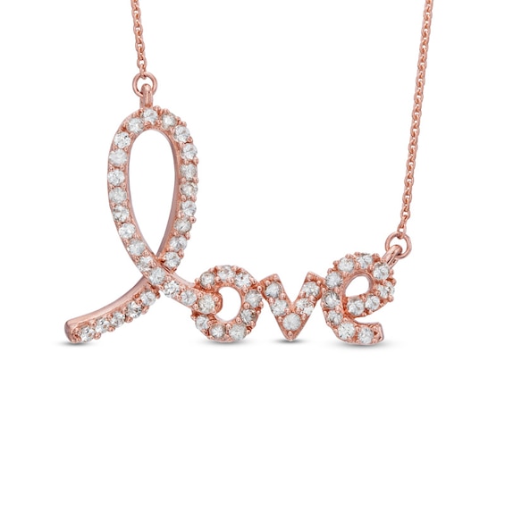 Lab-Created White Sapphire "Love" Necklace in Sterling Silver with 14K Rose Gold Plate - 16.5"