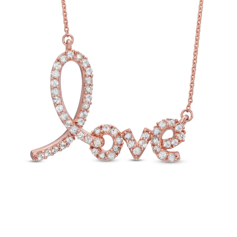 Main Image 1 of Lab-Created White Sapphire "Love" Necklace in Sterling Silver with 14K Rose Gold Plate - 16.5"