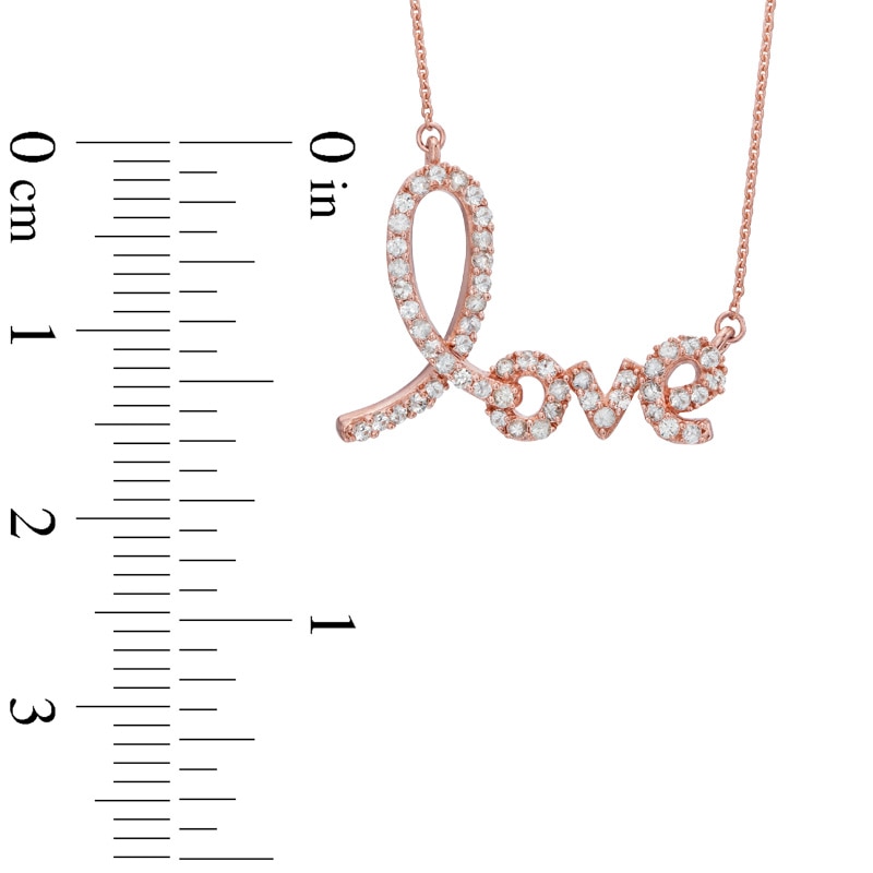 Main Image 2 of Lab-Created White Sapphire "Love" Necklace in Sterling Silver with 14K Rose Gold Plate - 16.5"