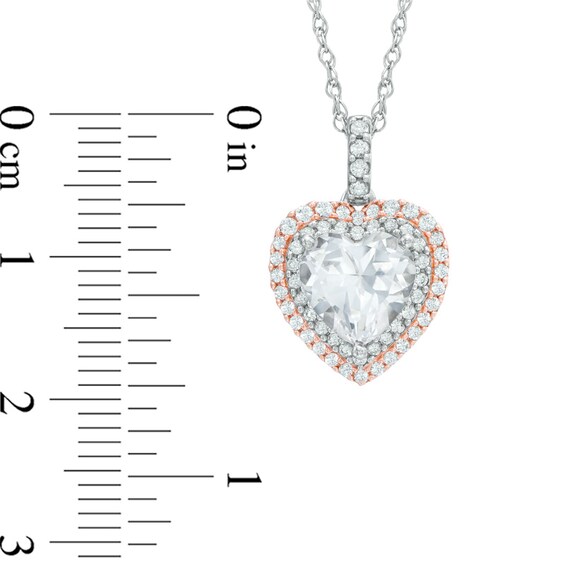 8.0mm Heart-Shaped Lab-Created White Sapphire Double Frame Pendant in Sterling Silver with 14K Rose Gold Plate