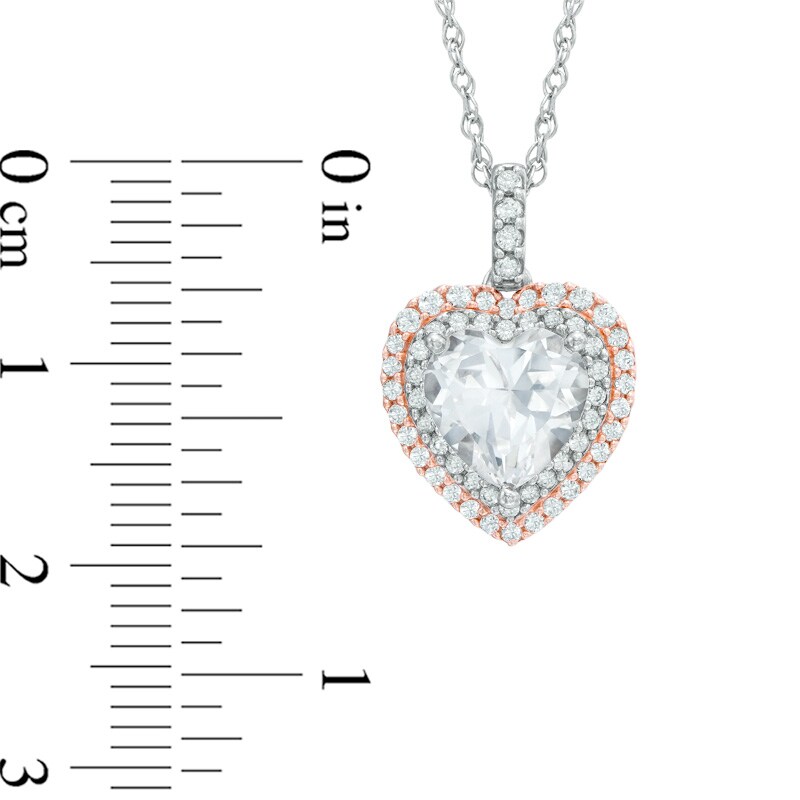 Main Image 2 of 8.0mm Heart-Shaped Lab-Created White Sapphire Double Frame Pendant in Sterling Silver with 14K Rose Gold Plate