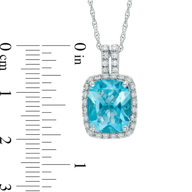 Main Image 2 of Cushion-Cut Blue Quartz Triplet and Lab-Created White Sapphire Pendant in Sterling Silver
