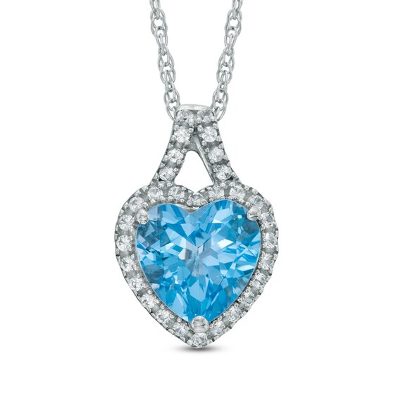 8.0mm Heart-Shaped Swiss Blue Topaz and Lab-Created White Sapphire Pendant in Sterling Silver