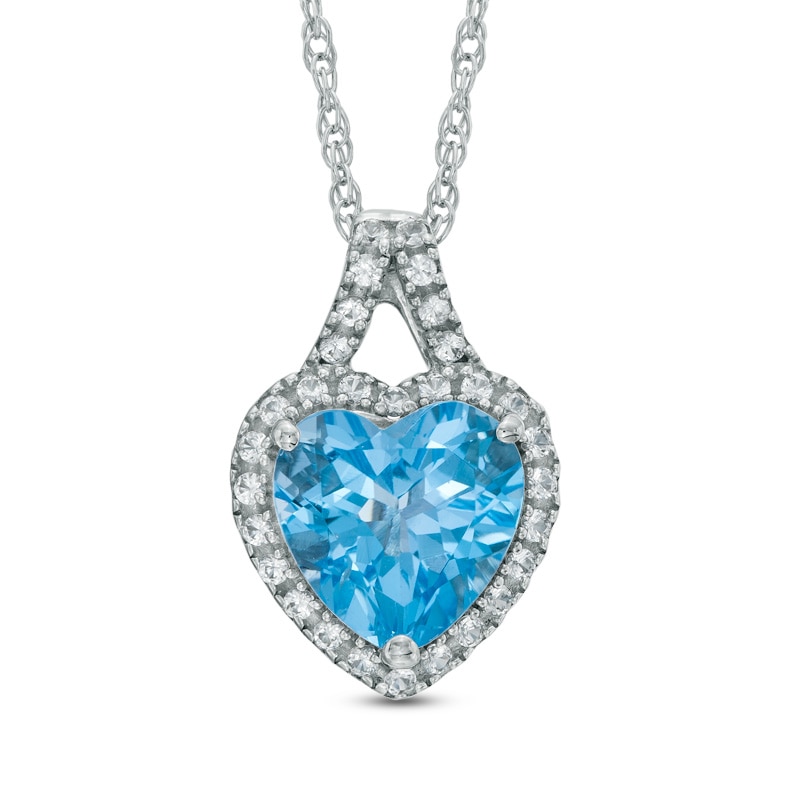 Main Image 1 of 8.0mm Heart-Shaped Swiss Blue Topaz and Lab-Created White Sapphire Pendant in Sterling Silver