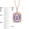 Thumbnail Image 1 of Emerald-Cut Rose de France Amethyst and Lab-Created White Sapphire Frame Pendant in 10K Rose Gold