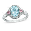 Thumbnail Image 0 of Oval Aquamarine, Pink Tourmaline and 1/10 CT. T.W. Diamond Frame Ring in 10K White Gold
