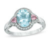 Thumbnail Image 1 of Oval Aquamarine, Pink Tourmaline and 1/10 CT. T.W. Diamond Frame Ring in 10K White Gold