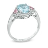 Thumbnail Image 1 of Oval Aquamarine, Pink Tourmaline and 1/10 CT. T.W. Diamond Frame Ring in 10K White Gold