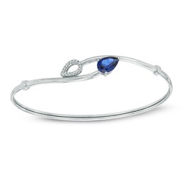 Pear-Shaped Lab-Created Blue Sapphire and Diamond Accent Bangle in Sterling Silver