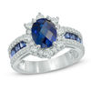Thumbnail Image 0 of Oval Lab-Created Blue and White Sapphire Frame Engagement Ring in Sterling Silver
