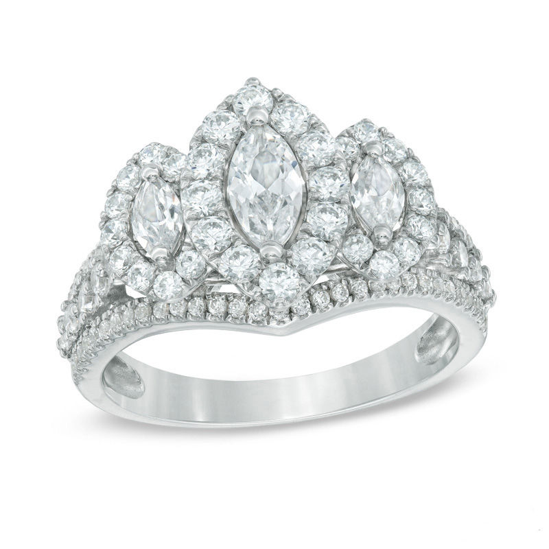 1-1/2 CT. T.W. Marquise Diamond Frame Past Present Future® Ring in 14K White Gold