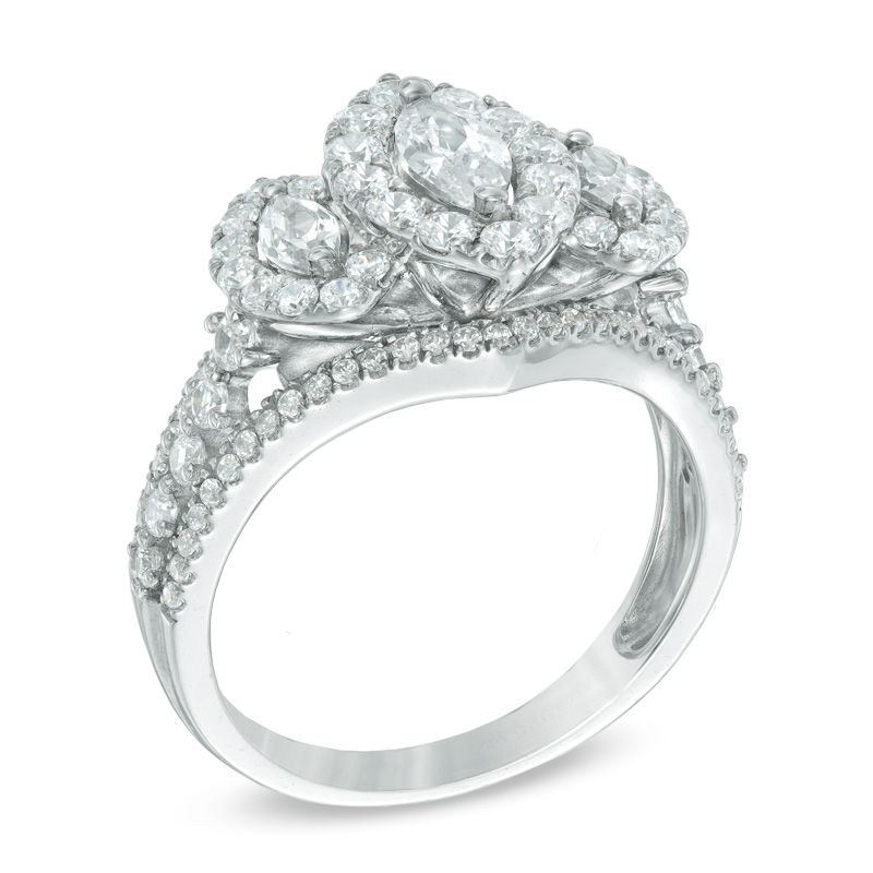 1-1/2 CT. T.W. Marquise Diamond Frame Past Present Future® Ring in 14K White Gold