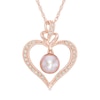Thumbnail Image 1 of Freshwater Cultured Pearl and Lab-Created White Sapphire Heart Pendant in Sterling Silver with 14K Rose Gold Plate
