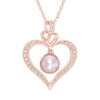 Thumbnail Image 0 of Cultured Freshwater Pearl and Lab-Created White Sapphire Heart Pendant in Sterling Silver with 14K Rose Gold Plate