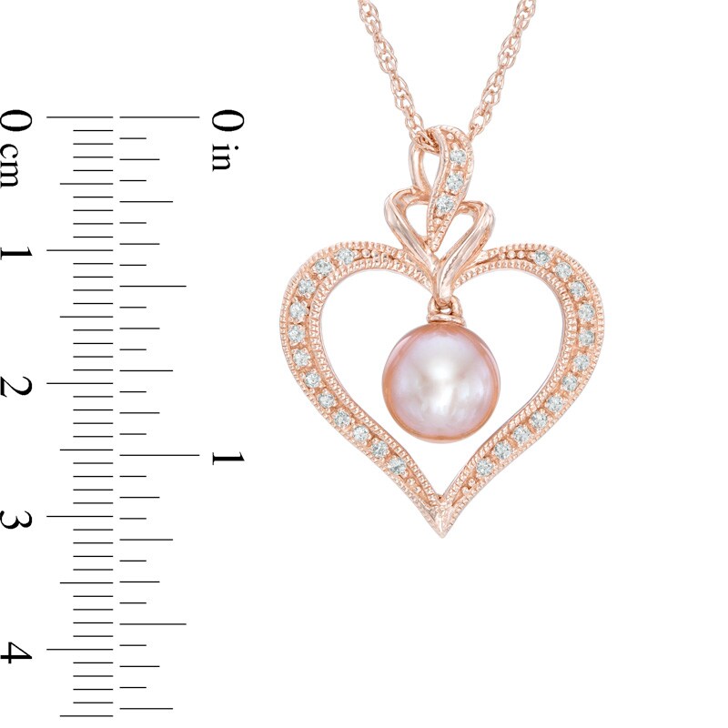 Main Image 2 of Freshwater Cultured Pearl and Lab-Created White Sapphire Heart Pendant in Sterling Silver with 14K Rose Gold Plate