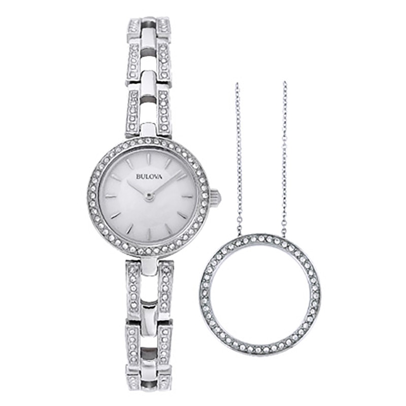 Main Image 1 of Ladies' Bulova Watch with Mother-of-Pearl Dial Boxed Watch and Pendant Set (Model: 96X130)