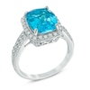 Thumbnail Image 1 of Cushion-Cut Blue Quartz Triplet and Lab-Created White Sapphire Ring in Sterling Silver