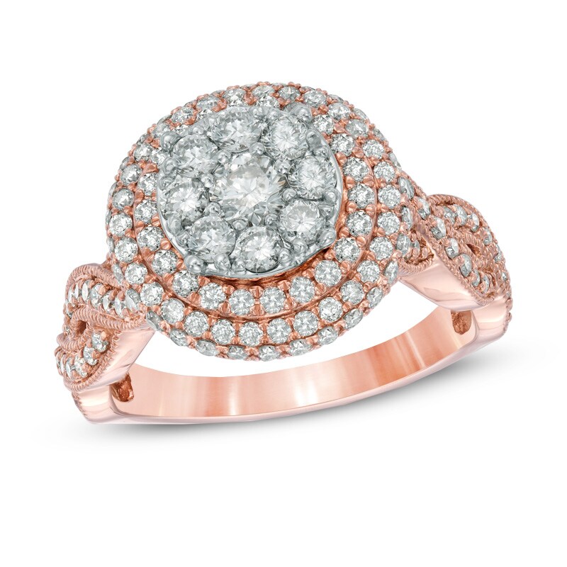 Main Image 1 of 1-1/2 CT. T.W. Diamond Cluster Double Frame Engagement Ring in 14K White Gold
