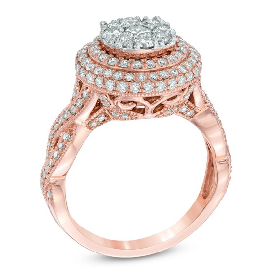1-1/2 CT. T.w. Diamond Cluster Double Frame Engagement Ring in 14K White Gold
