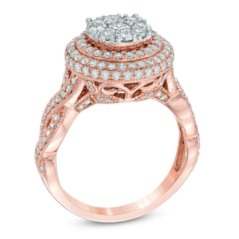 Main Image 2 of 1-1/2 CT. T.W. Diamond Cluster Double Frame Engagement Ring in 14K White Gold
