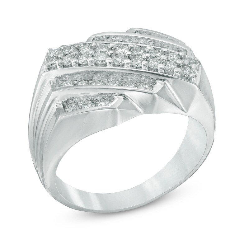 Men's 1 CT. T.W. Diamond MultiRow Diagonal Slant Ring in 10K White
