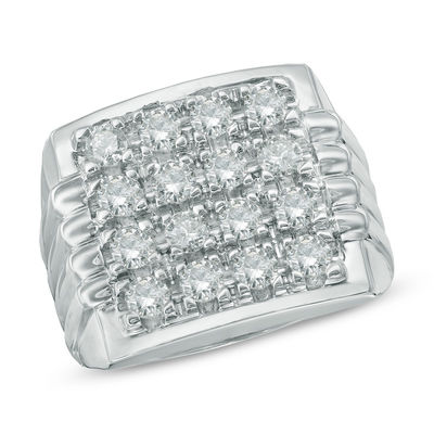 1/8 Cttw Sterling Silver Mens Round Diamond Square Cluster Ring
