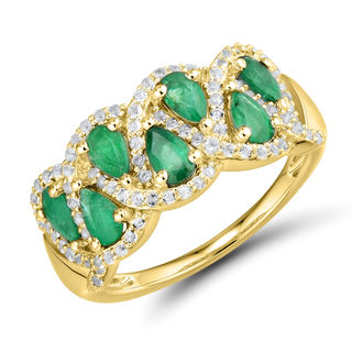 Pear-Shaped Lab-Created Emerald and White Sapphire Woven Ring in ...