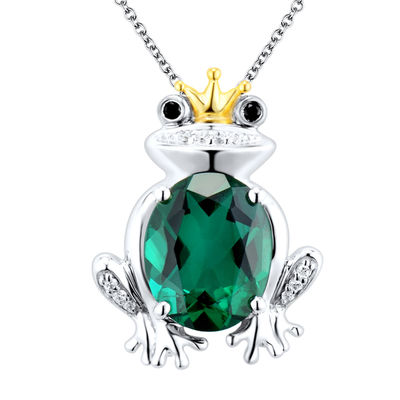 White Diamond Accent Frog Pendant 