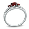 Thumbnail Image 2 of 5.0mm Heart-Shaped Garnet and Diamond Accent Three Stone Promise Ring in 10K White Gold
