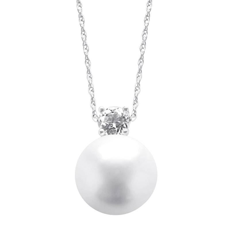 12.0 - 13.0mm Cultured Freshwater Pearl and White Topaz Pendant in ...