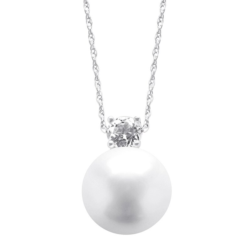 12.0 - 13.0mm Cultured Freshwater Pearl and White Topaz Pendant in Sterling Silver