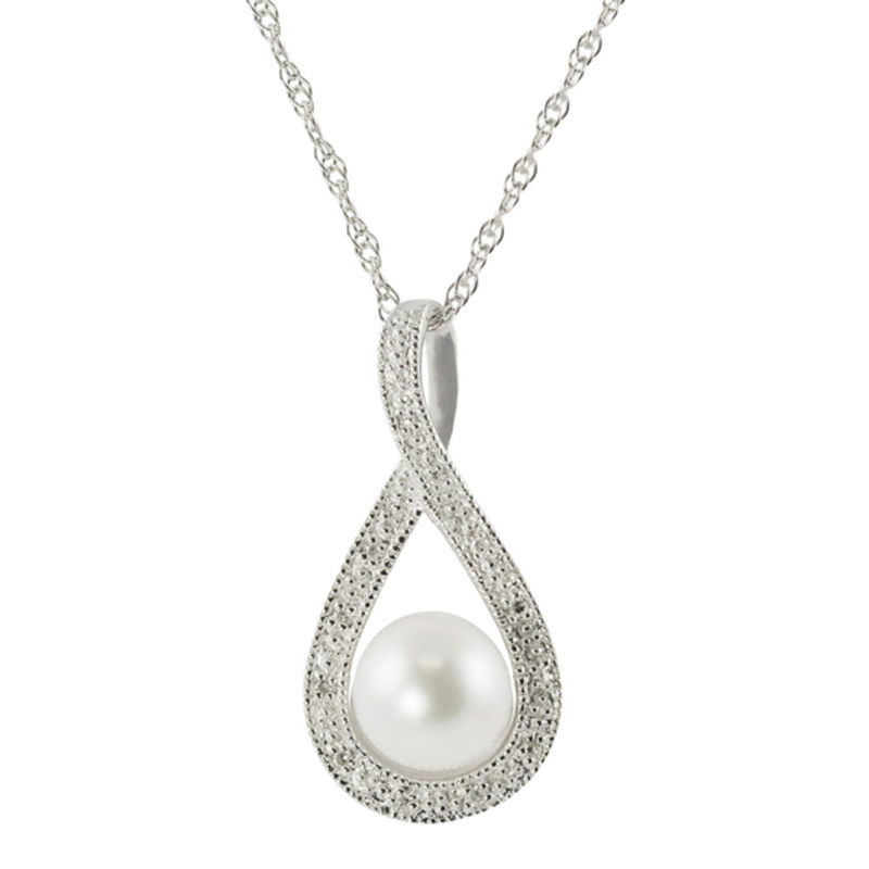 Main Image 1 of 7.0-7.5mm Freshwater Cultured Pearl and Diamond Accent Pendant in Sterling Silver