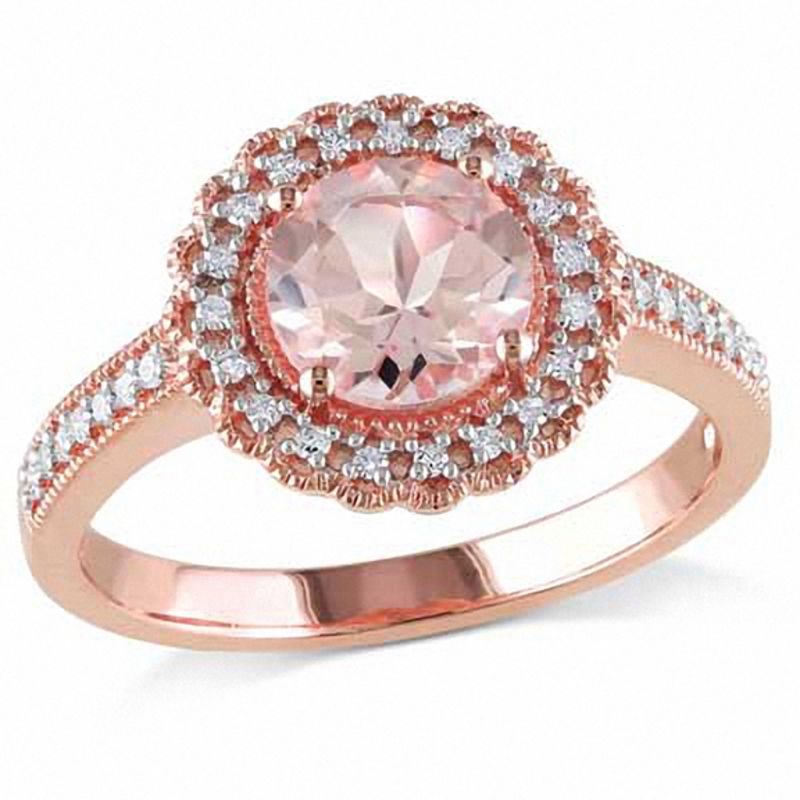 Morganite and Diamond Frame Ring in Rose Rhodium Sterling Silver