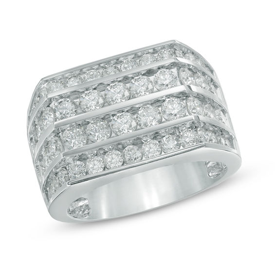 Men's 33/4 CT. T.W. Diamond Four Row Ring in 14K White Gold Gold Rings Rings Zales